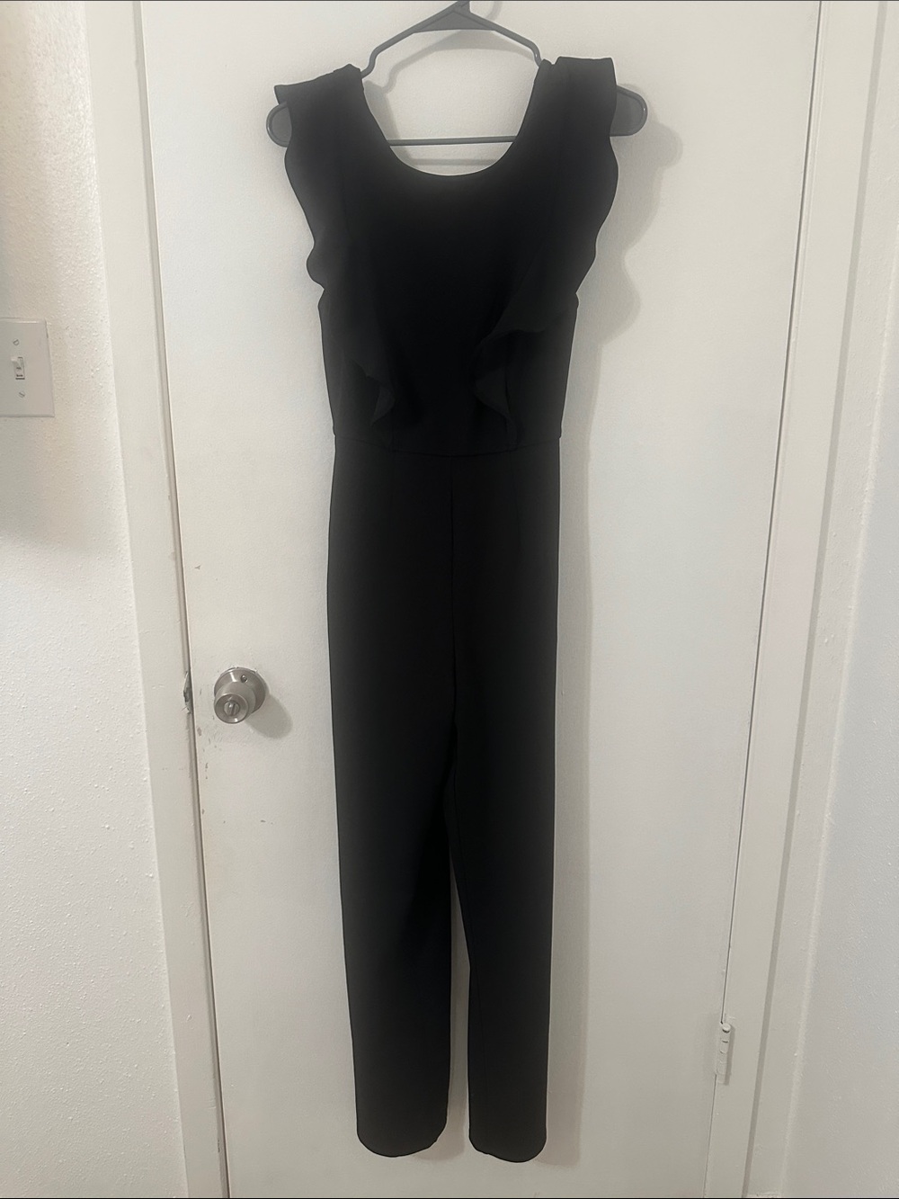 Francesca's Black Ruffle Jumpsuit Size XS Like New